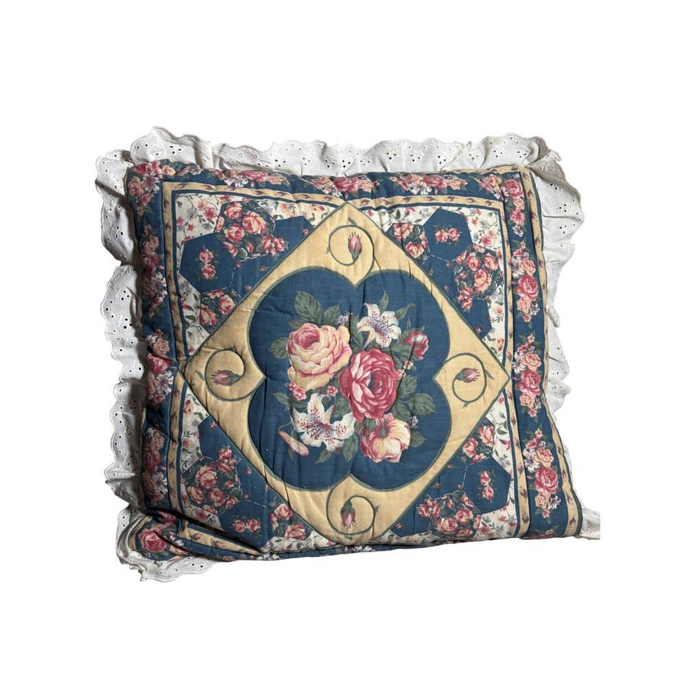 Vintage Quilted Sleeping Bag Floral Eyelet Lace Heart Reversible Cottagecore
